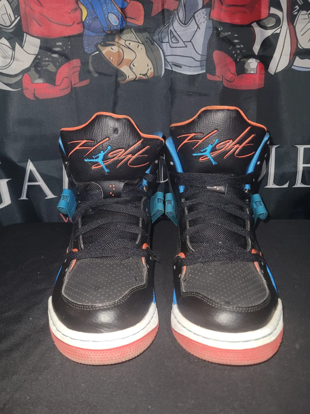 Jordan Flight 45 High-Top Sneakers in Black, Blue & Red